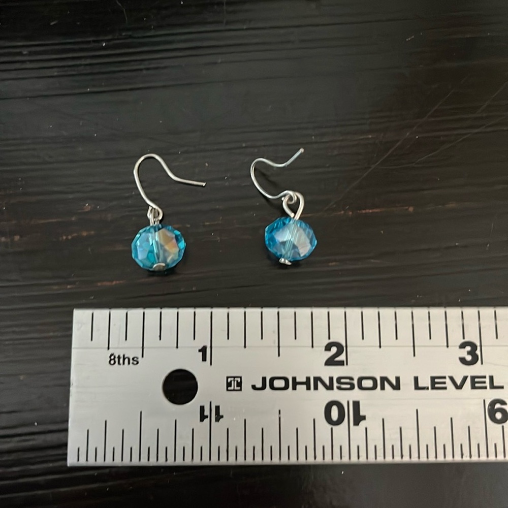Matching Neckless & earrings set bright blue silver tone chain costume jewelry - Picture 8 of 8